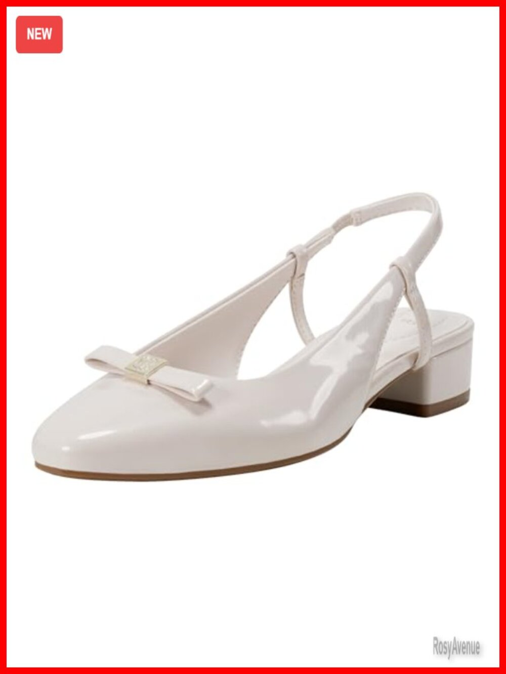 Faux Patent Leather Slingback Block Heel Dress Pumps Bow Detail